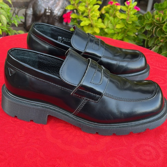 🏴󠁧󠁢󠁥󠁮󠁧󠁿 Dr. Martens MIE Mono Black Chunky Block Heel Penny Loafers UK 7 - Picture 8 of 17